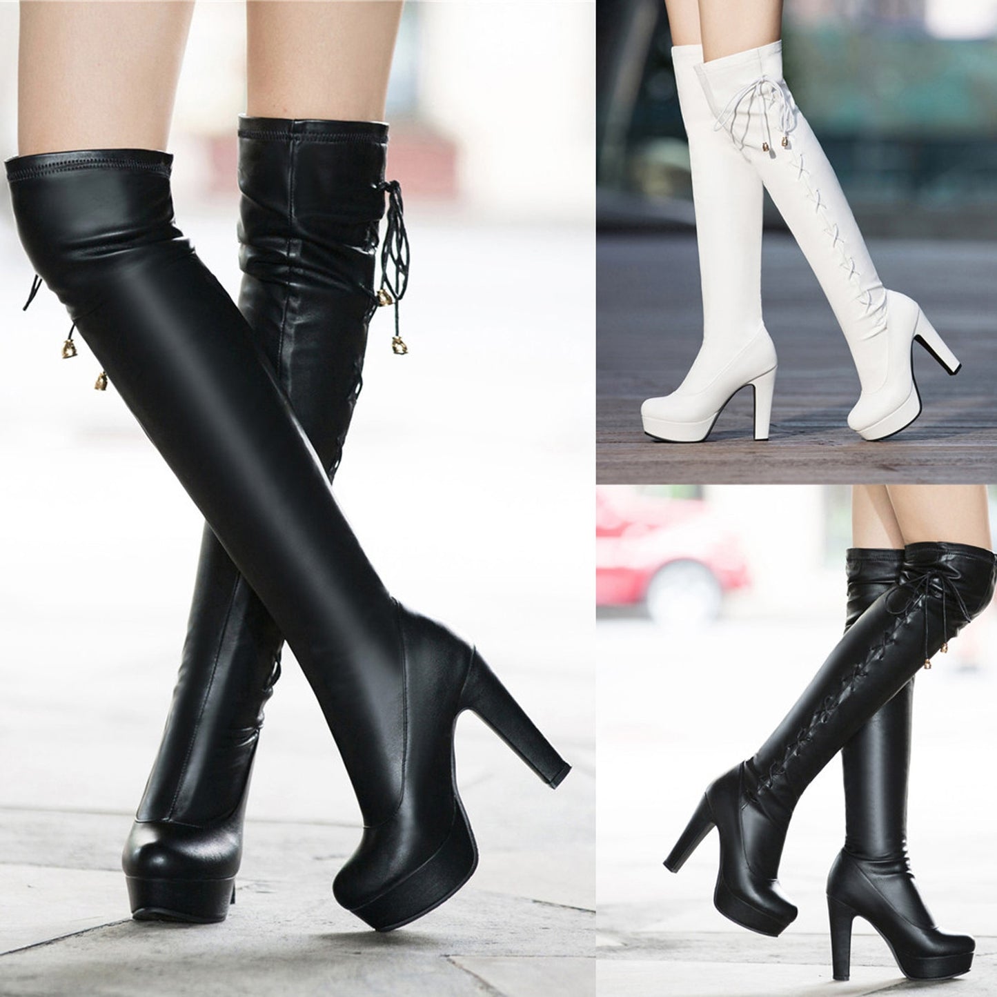 Women Round Toe Platform Boots Femme Over The Knee Boots