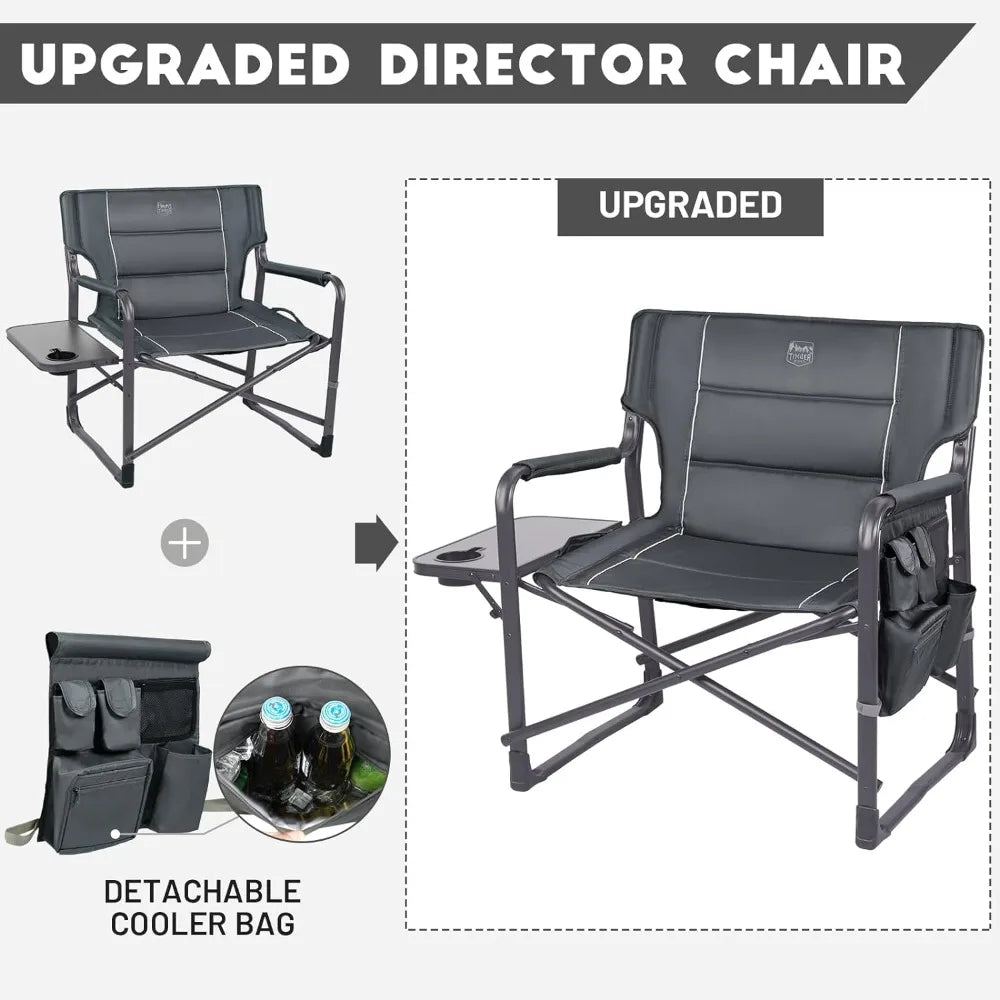 XXL Upgraded Oversized Directors Chairs with Foldable Side Table, Detachable Side Pocket, Heavy Duty Folding Camping Chair