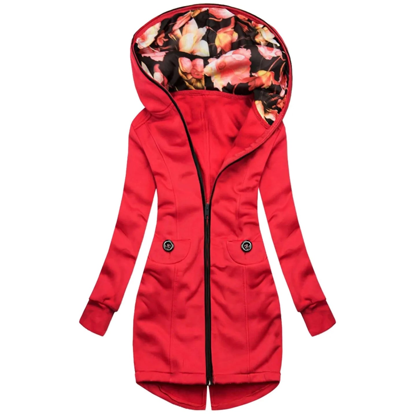 Floral Fashion Sleeve Jacket Coat Pocket Zipper Sweatshirt Women Print Long Sleeve