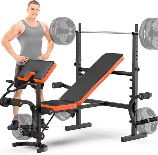 Adjustable Weight Bench, Bench Press Set with Leg Extension