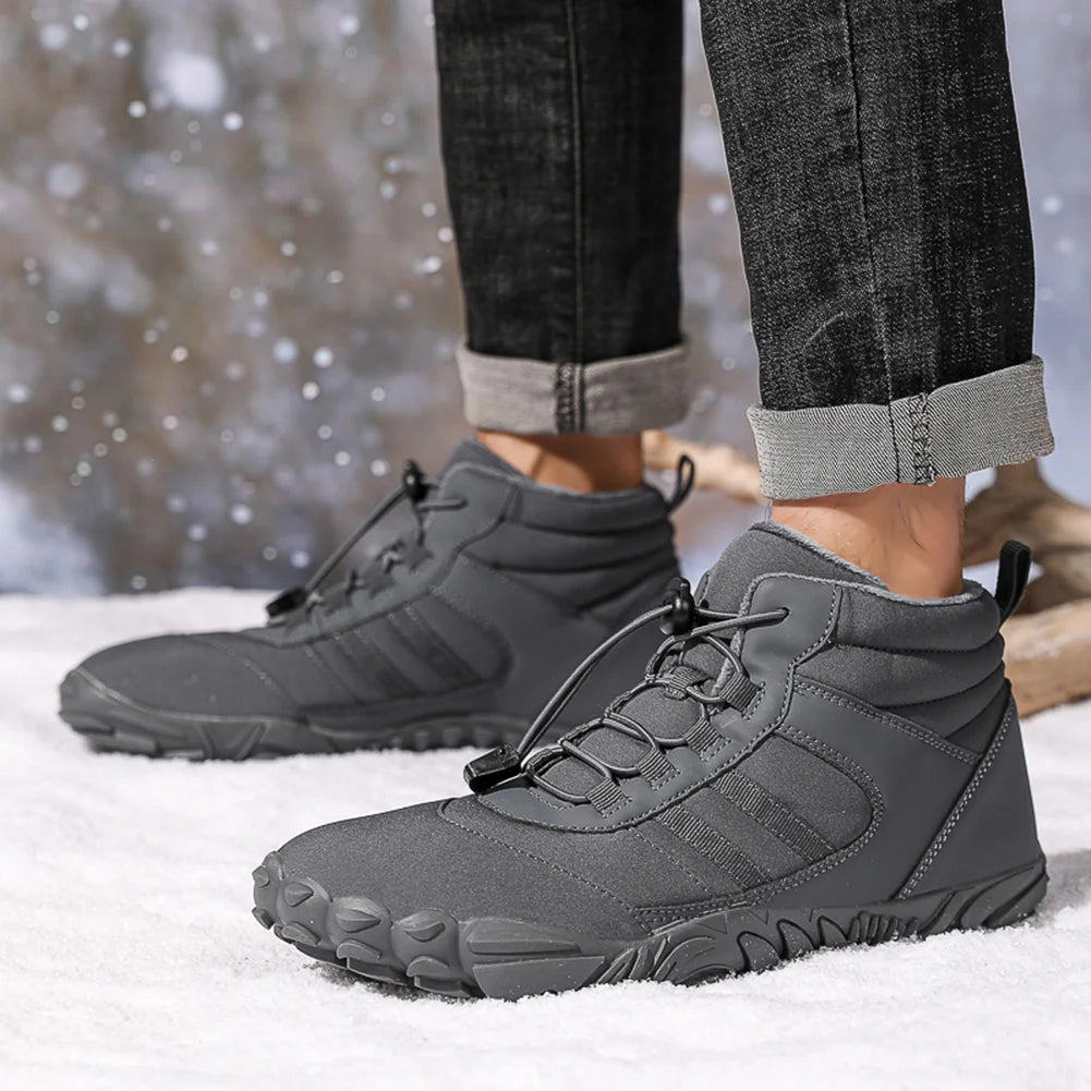 Fur Lined Snow Boot Winter Barefoot Boots Women Men Plush Hiking Boots Waterproof Winter Sneakers for Walking Hiking for Winter