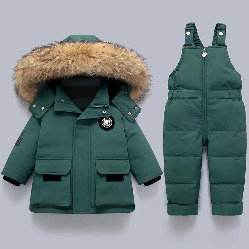 Children's Winter Warm Down Jacket Boy Thicken Jumpsuit Infant Coat Toddler Girl Clothes Kids Snowsuit Children Clothing Set