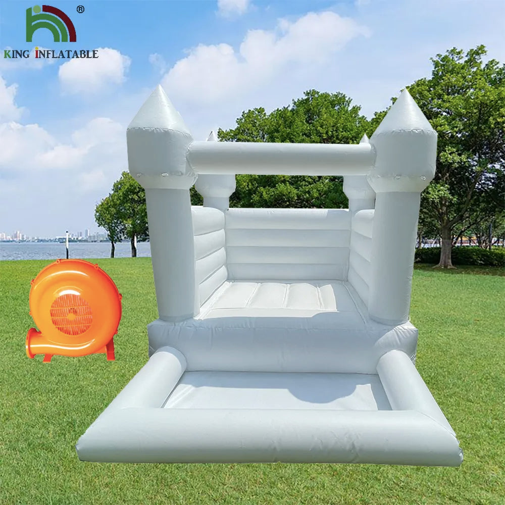 10ft White Bouncy Castle Family Mini Bounce House PVC Inflatable Jumping Bouncer With Ball Pit For Kids Blower Inflate Backyard