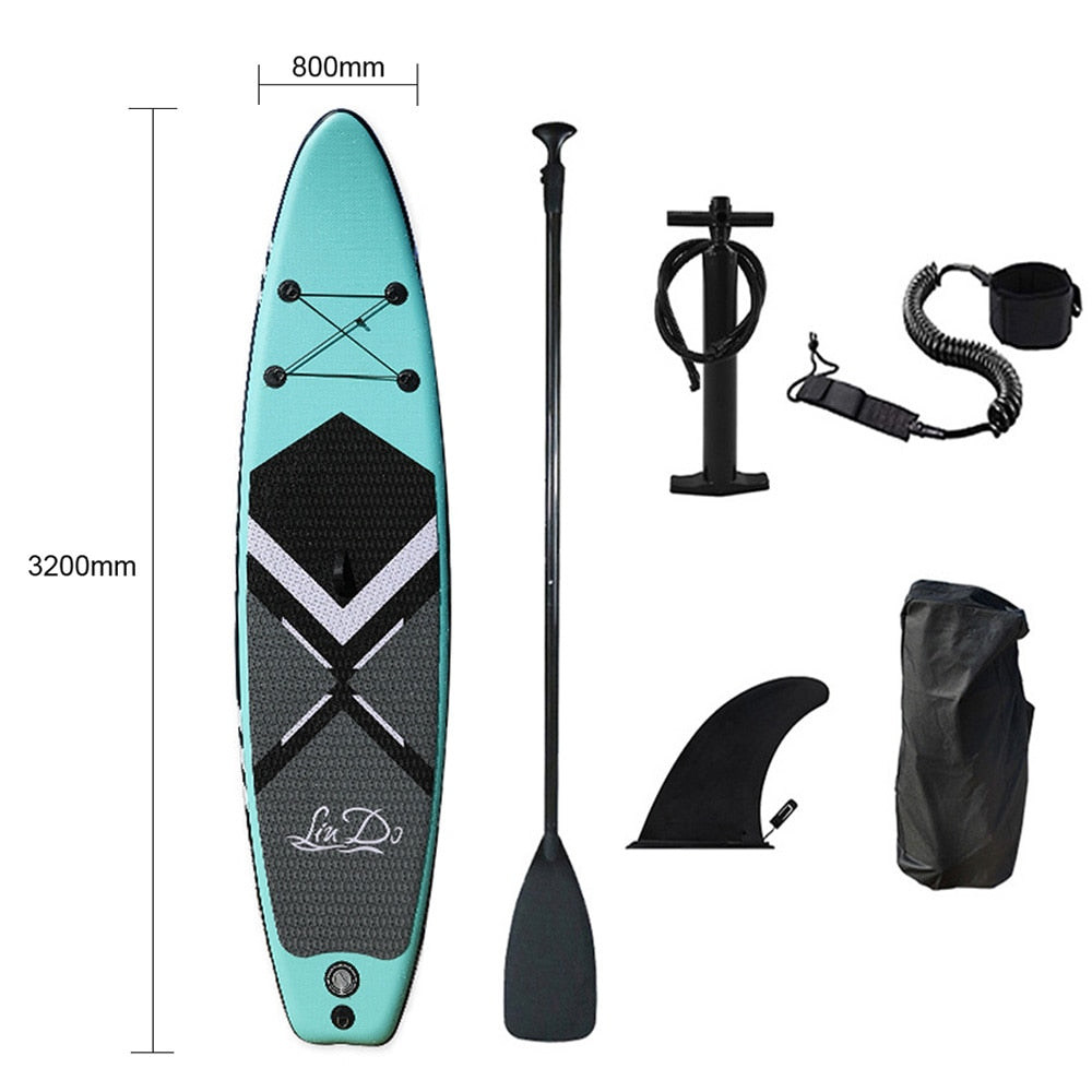 Inflatable Stand up Paddle Board Sup Surfboard Water Sport Kayak Surf Set with Paddle Board Tail Fin Foot Rope Inflator and Bag