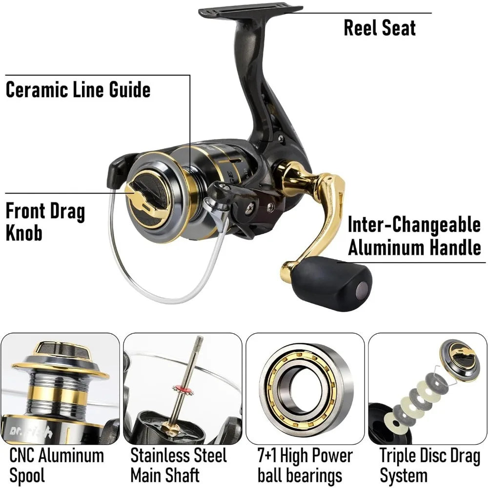 Fishing Rod and Reel Combos 125-Pieces, Telescopic Spinning Pole Reel Fishing Gear Equipment Set