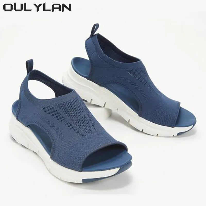 Oulylan 2024 Women Summer Shoes Mesh Fish Platform Sandals Women's Open Toe Wedge Sandals Ladies Light Casual Shoes