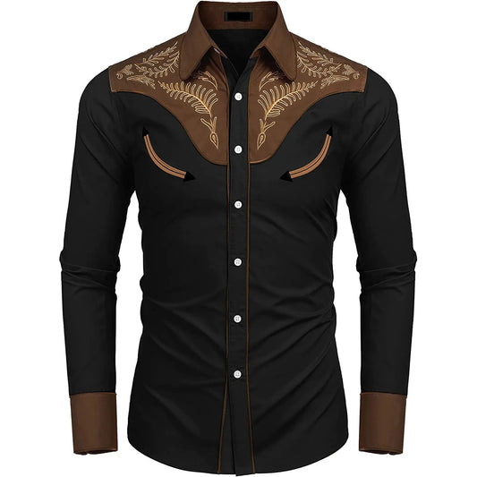 2024 New Western Cowboy Men's Shirt Top Fashion Long Sleeve Slim Shirt Print Personality Men Clothing Social Shirt For Men