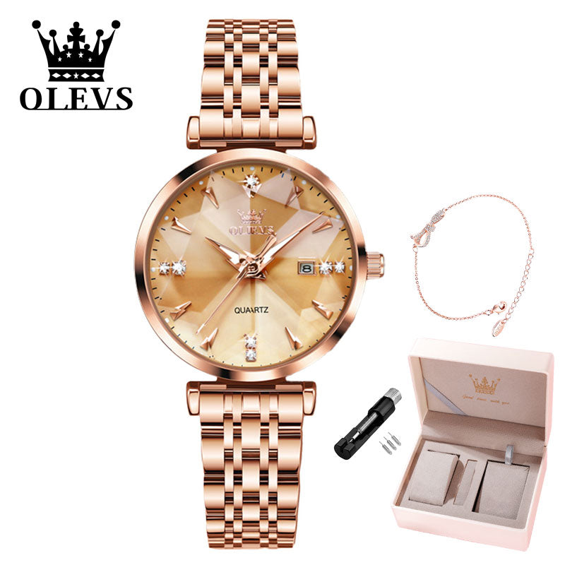 OLEVS Women Luxury Jewelry Quartz Watch Waterproof Stainless steel Strap Rose Gold Watch for Women Fashion Watch Bracelet Set