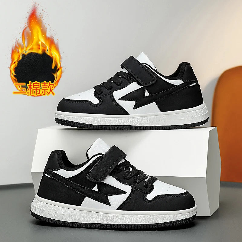 Kids Leather Casual Shoes for Kids 6 to 12 Fashion Black White Boys Casual Sneakers Flat Girls School student Shoe