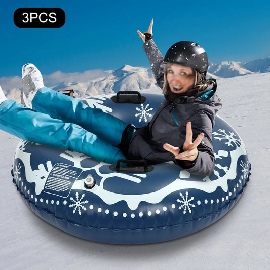 A Set Of Three 40-inch Inflatable Snow Sleds, Featuring Blue