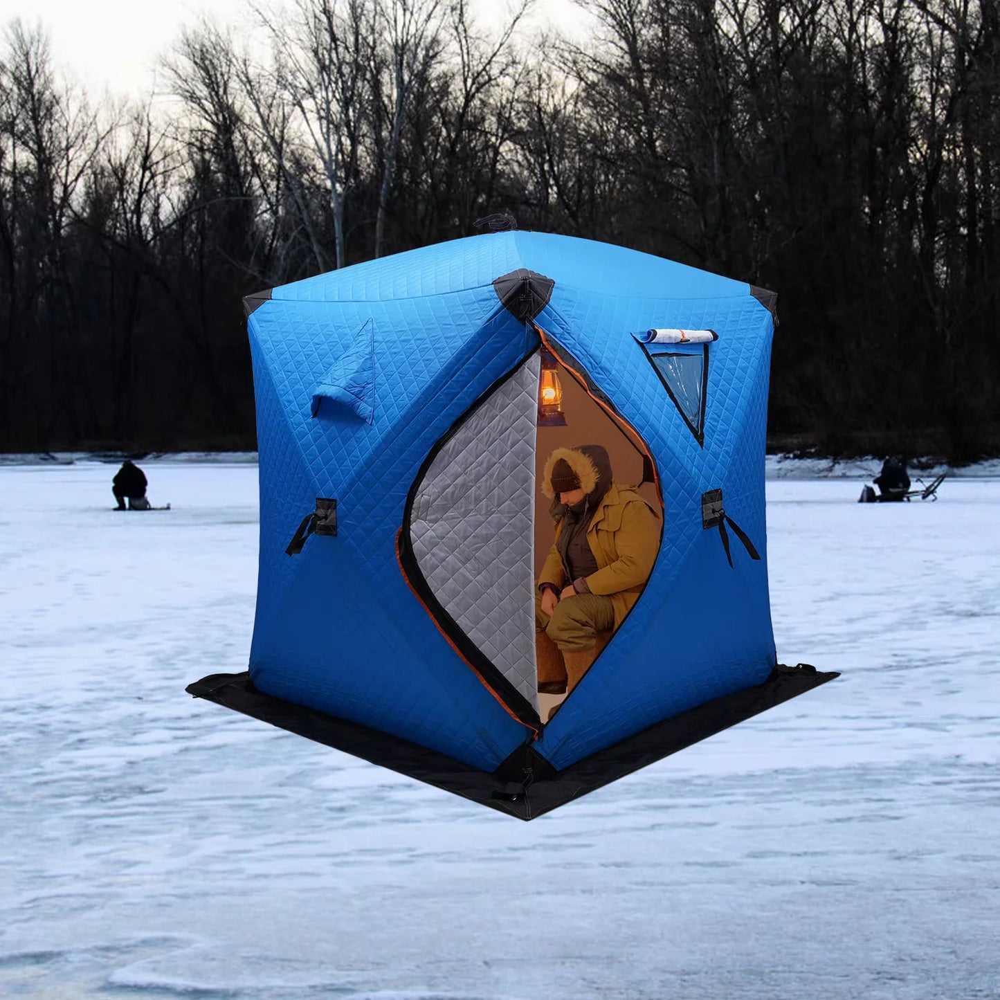 Orange/Blue/Red Insulated Ice Fishing Tent Freestanding Portable Outdoor Picnics Thermal Shelter Windproof Tent for 1-2 Persons