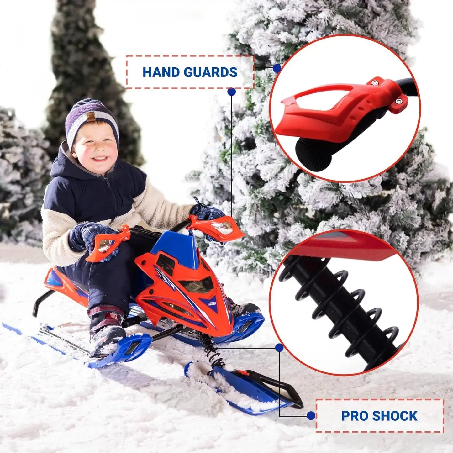 Racer - Winter Ski Sled for Kids and Snow Sled with Steering Wheel and Brake and Pull Rope | Age 4+, Holds 2 Kids or 1 Teen - Bo