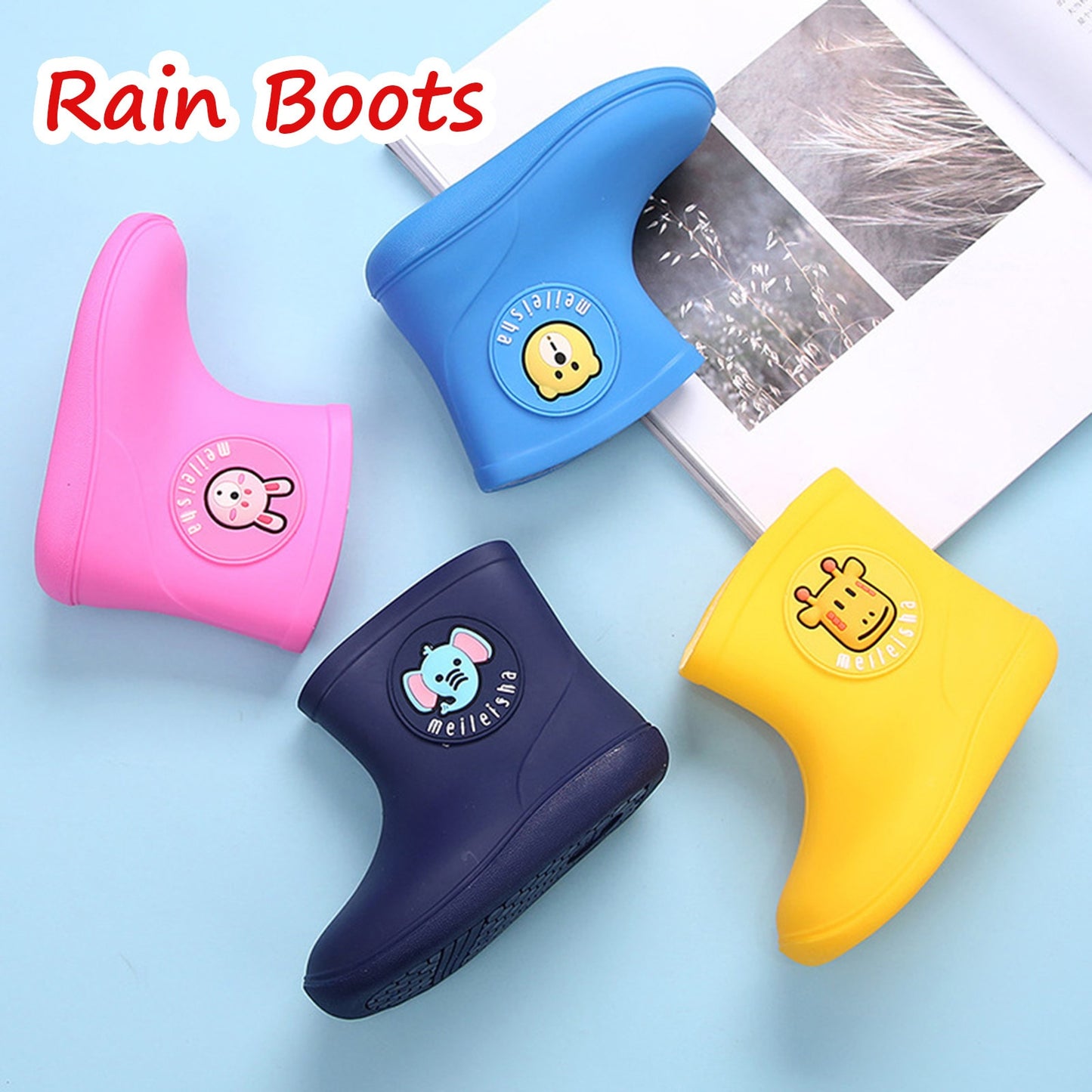 Toddler Kids Baby Boys Girls Cartoon Rubber Waterproof Rain Shoes Rain Boots