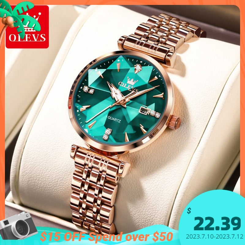 OLEVS Women Luxury Jewelry Quartz Watch Waterproof Stainless steel Strap Rose Gold Watch for Women Fashion Watch Bracelet Set