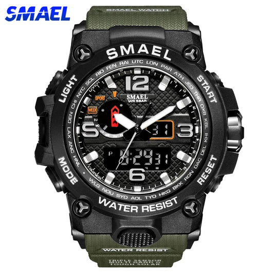 SMAEL Brand Men Sports Watches Dual Display Analog Digital LED Electronic Quartz Wristwatches Waterproof Swimming Military Watch